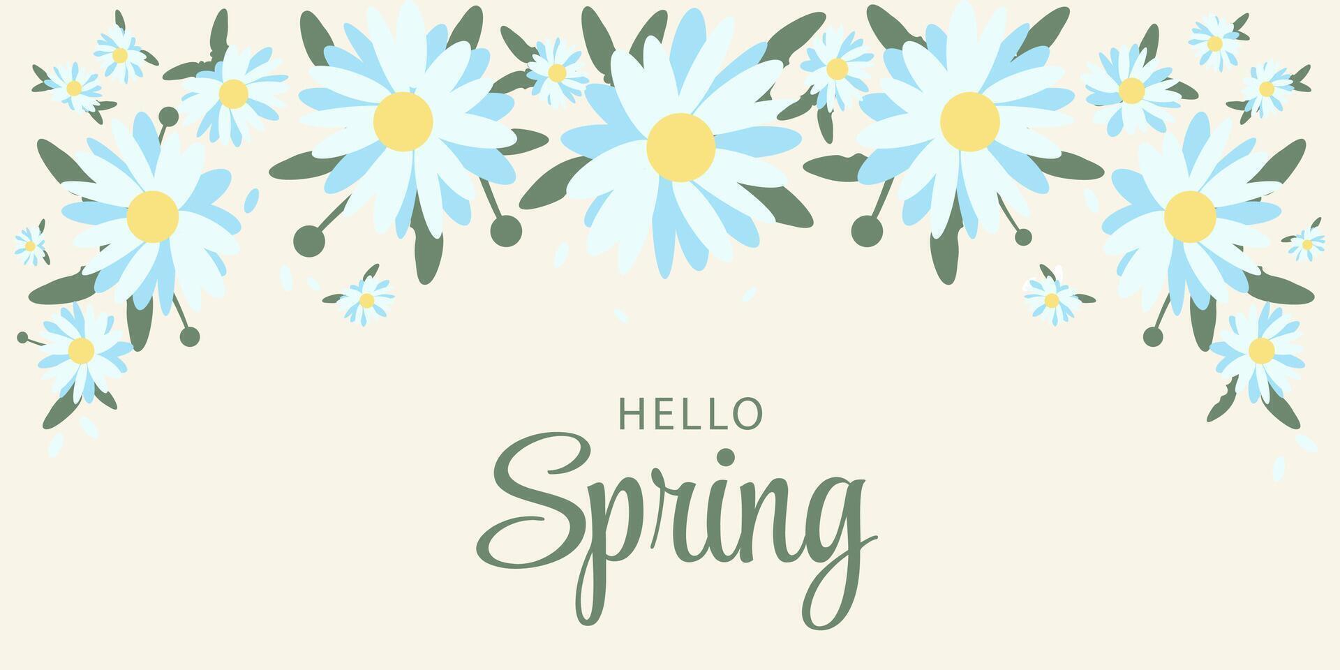 Background with Spring Flower Chamomile in Flat Style. Template is suitable for Banner, Weddings, Birthday, Invitations, Mother's and Women's Day, March 8, Easter, Web Covers, Presentations, Sale. vector