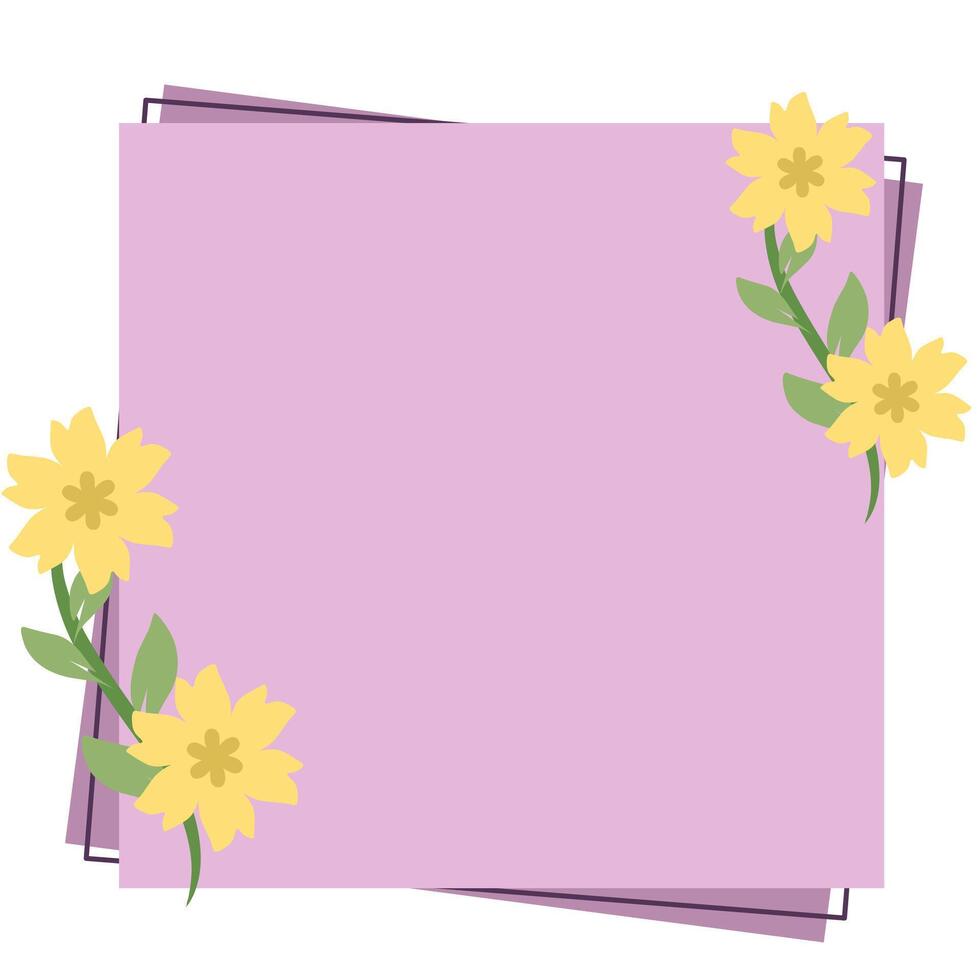 Purple flower frame square border clipart illustration vector
