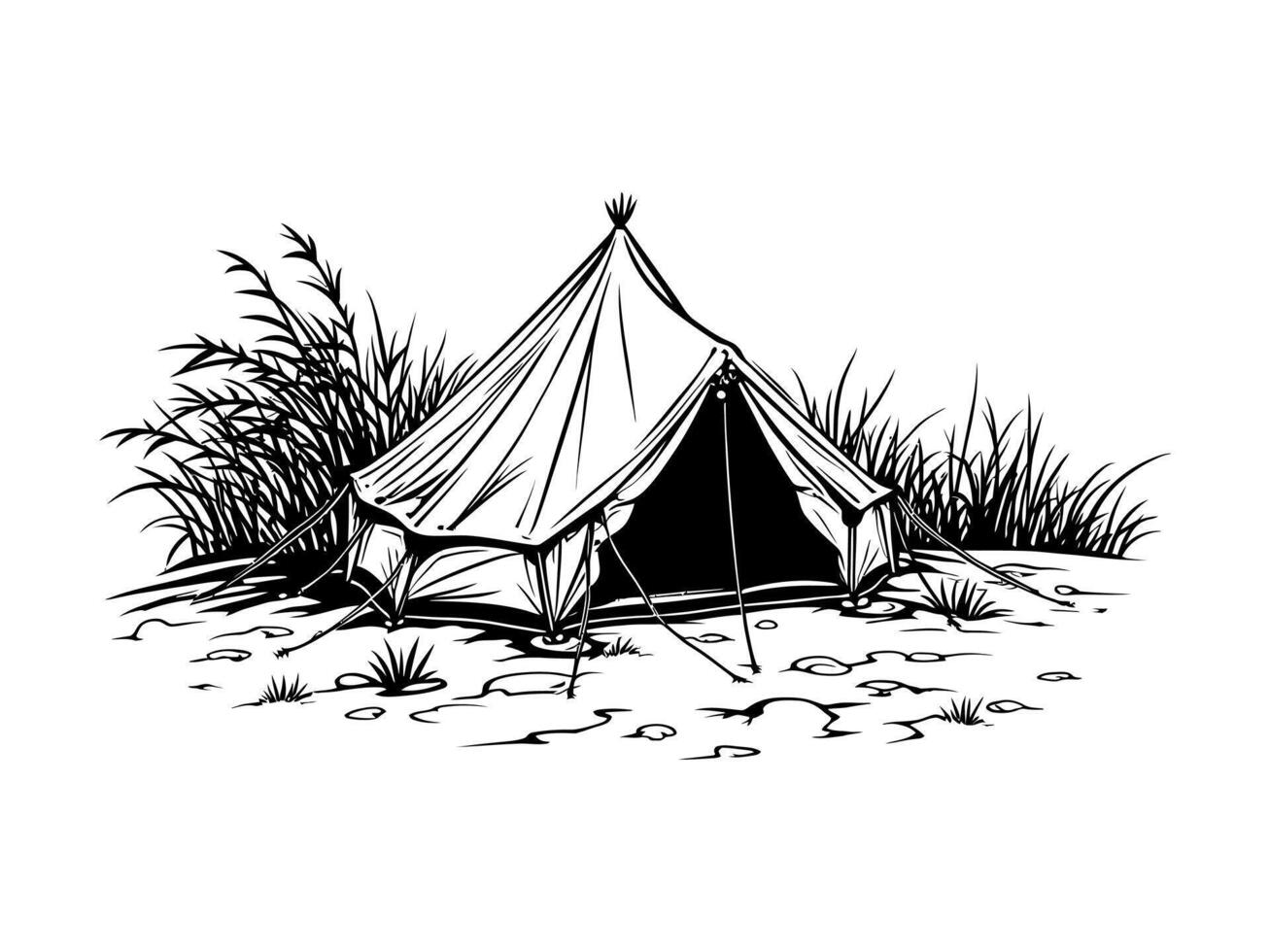 camping or hiking tent hand drawn style illustration, camping or hiking tent Silhouette black illustration isolated on white background vector