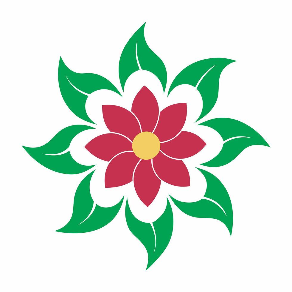 A flower with green leaves and red petals vector