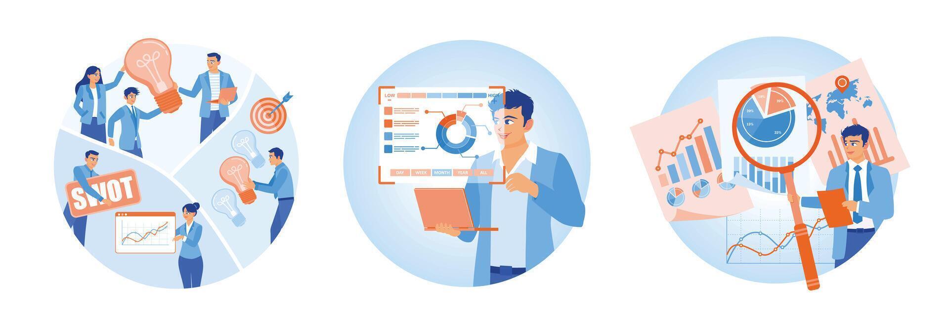 Business analysis and planning concepts illustrated with creative infographics. vector
