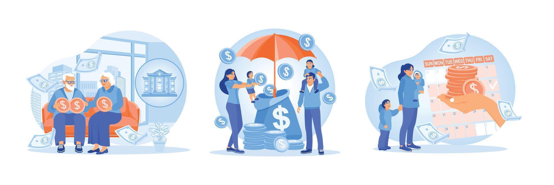 Illustrations highlighting financial concepts and family budgeting activities. vector