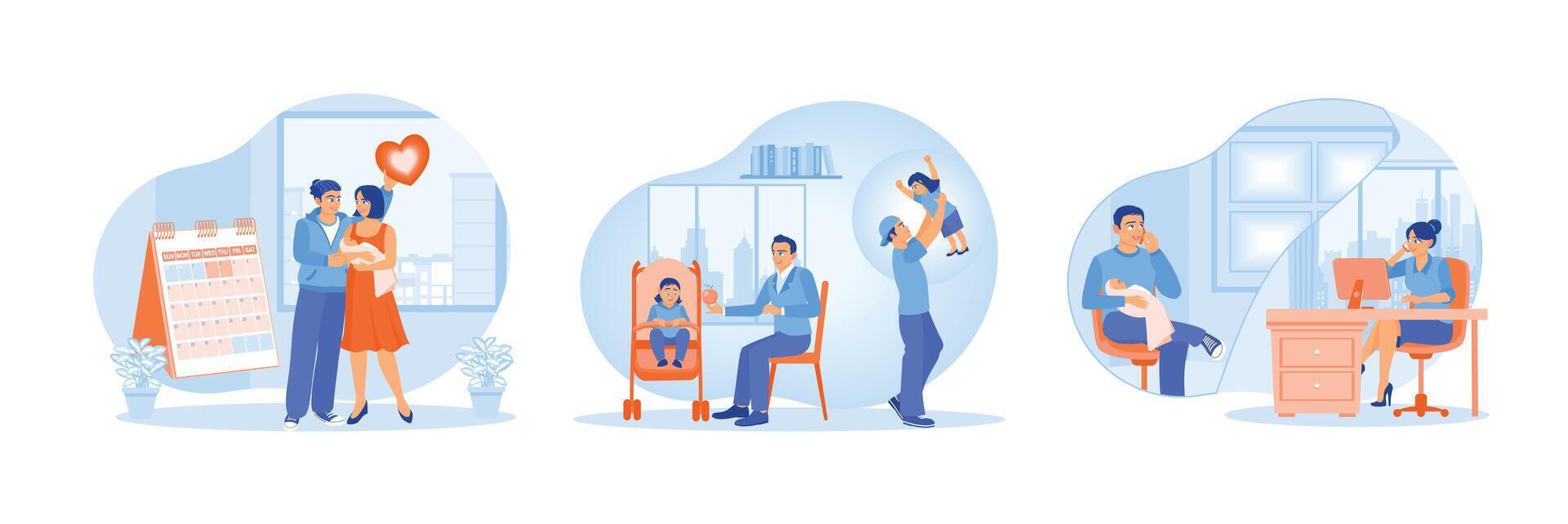 Illustration depicting family activities and bonding in modern daily routines. vector