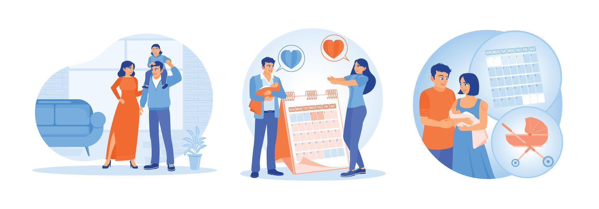 Family planning and parenthood with calendar and baby illustrations. vector