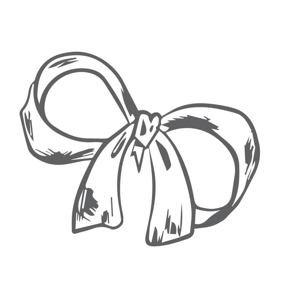bow for a birthday party. Linear drawing in black and white for the icon festival. A design sketch made by hand on a white isolated background. vector