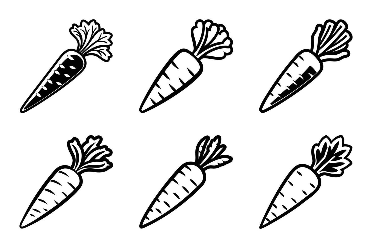 Carrot with leaves outline silhouette icon set vector