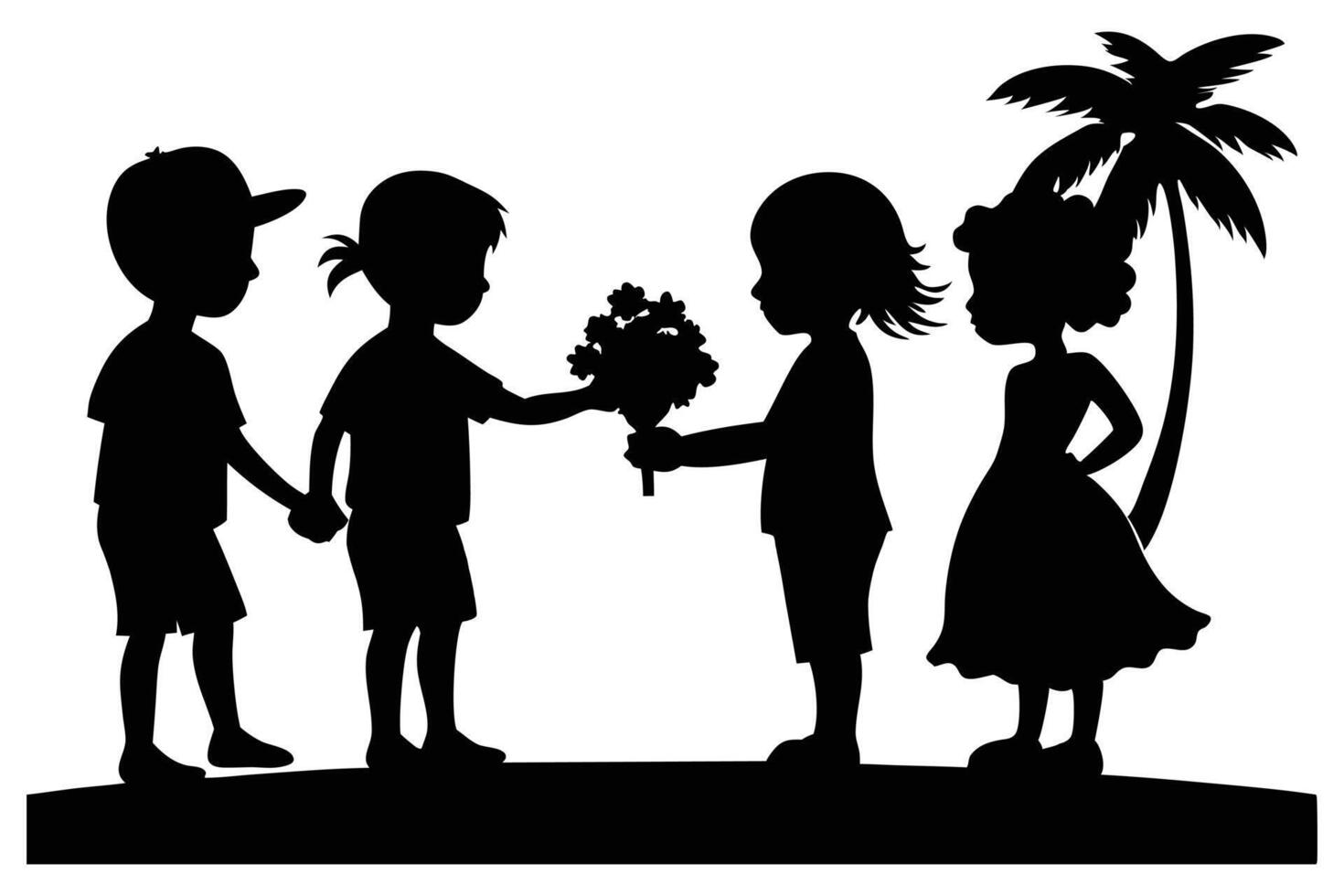 Silhouettes of a man proposing to a woman vector