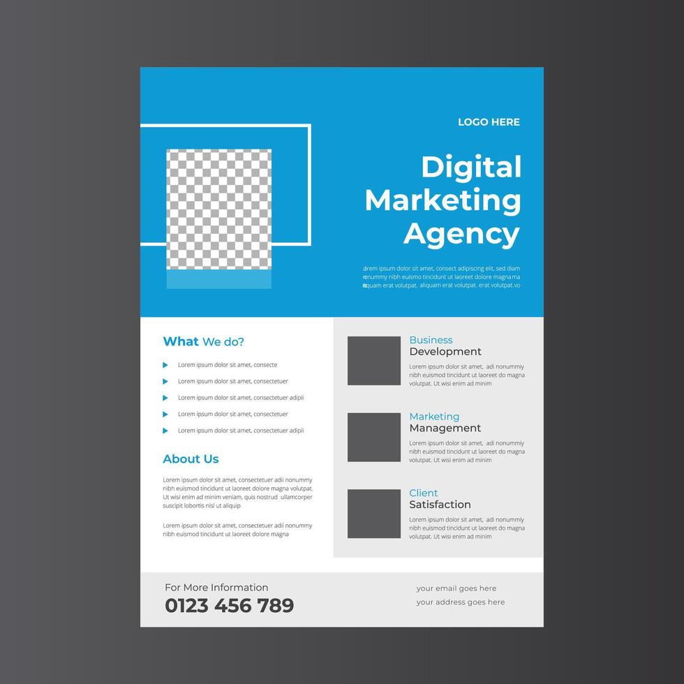 Multipurpose flyer design with sections for services, offers, and contacts. vector