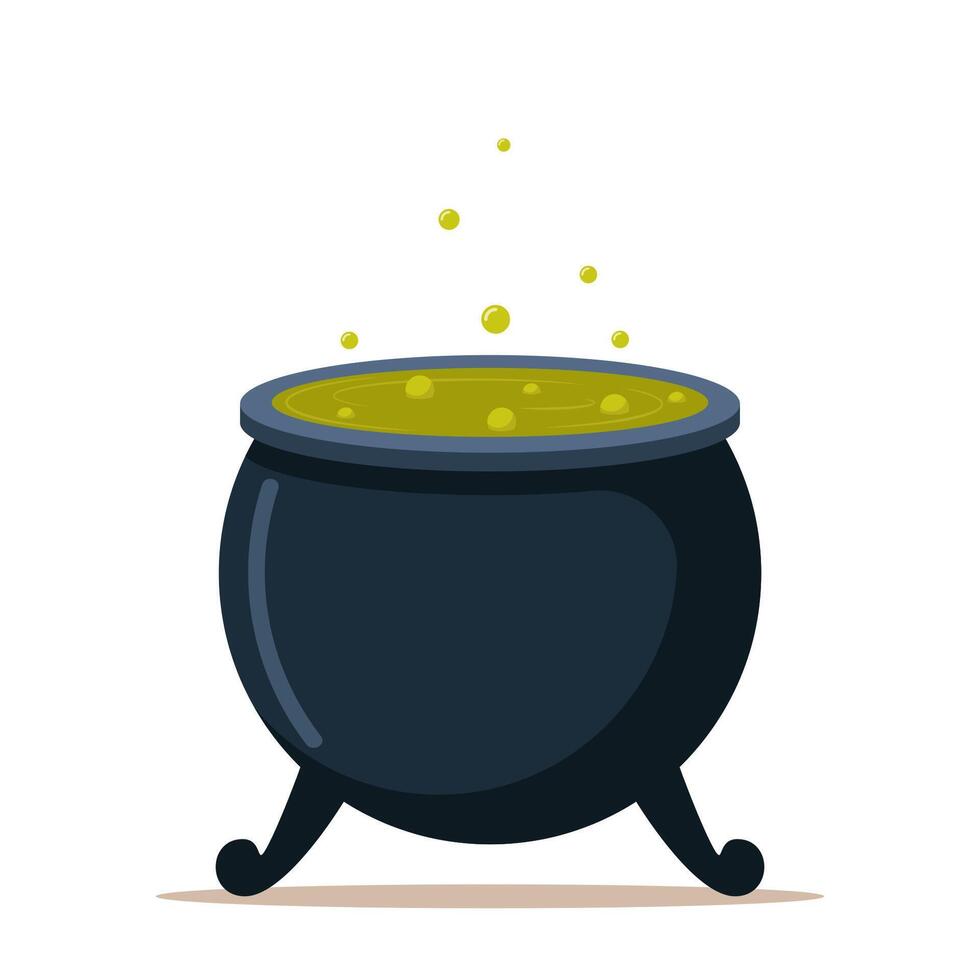 Witch's cauldron with poisonous green potion. Gurgling liquid in pot. Magic potion. illustration. vector