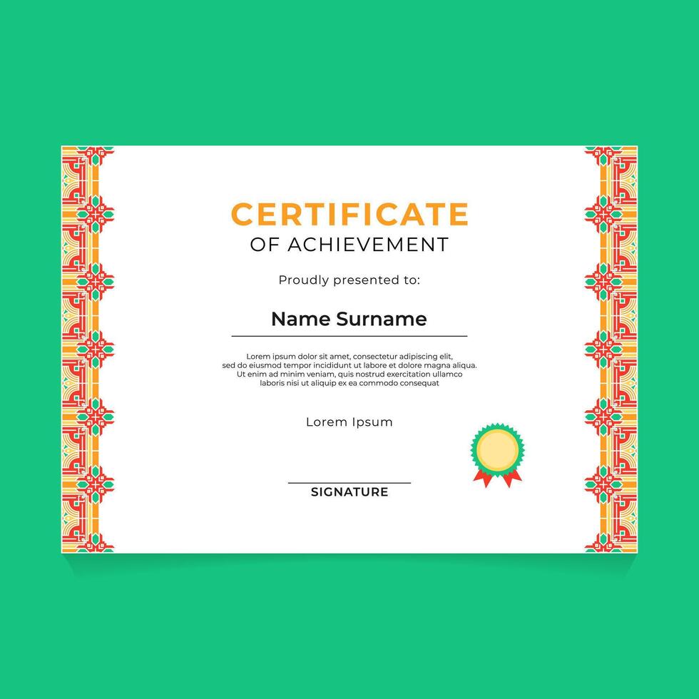 Certificate Template Design with Geometric Chinese Ornament on The Side vector