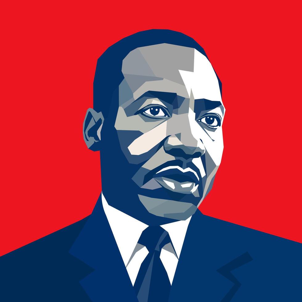 Geometric illustration of Martin Luther King Jr. set against a bold red background vector
