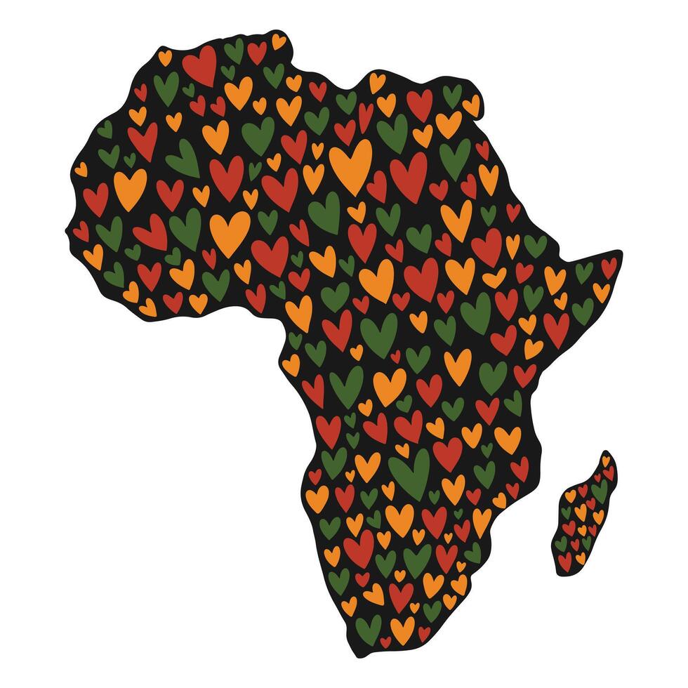 Africa map, decorative silhouette of African continent with hand drawn hearts. logo cute design for Black History Month and Juneteenth vector