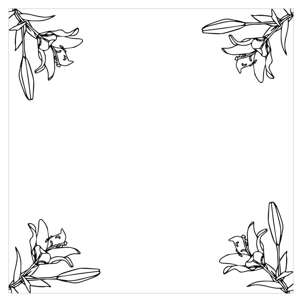 Frame with lilies in doodle style. vector