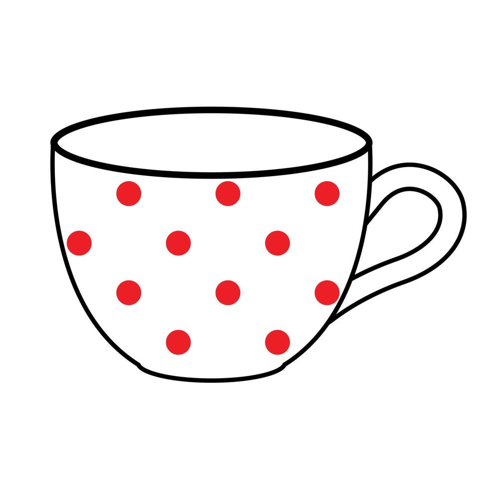 cup, white cup with red dots, illustration, white background vector