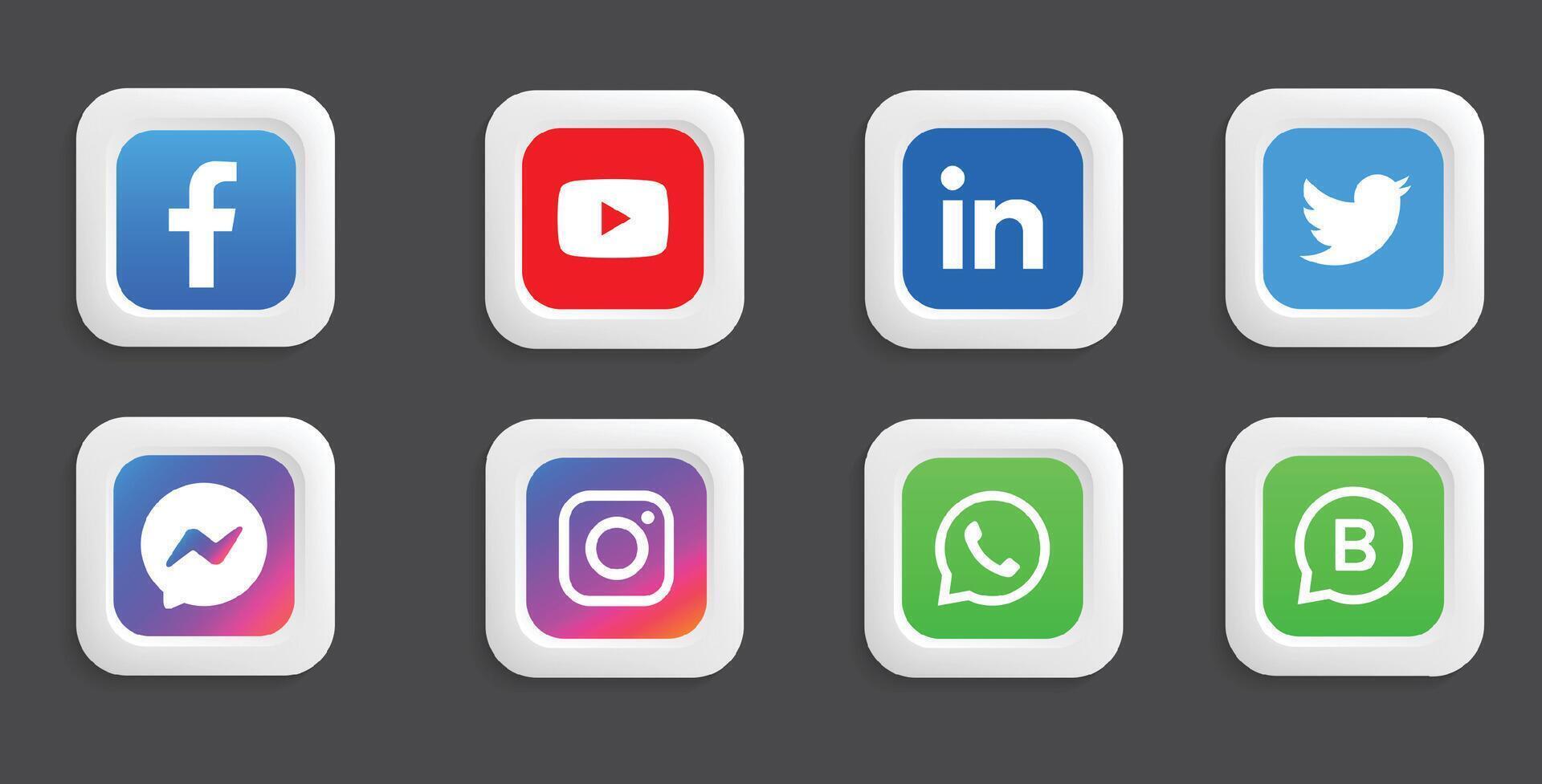 Collection of social media logo Facebook, Instagram, twitter, LinkedIn, WhatsApp, Messenger vector