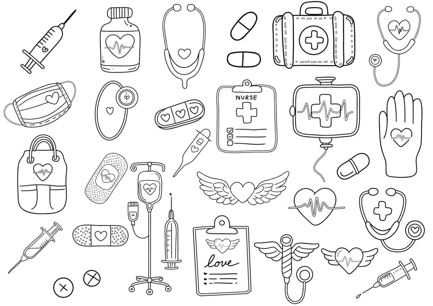 Comprehensive Nurse Tools Coloring Page vector