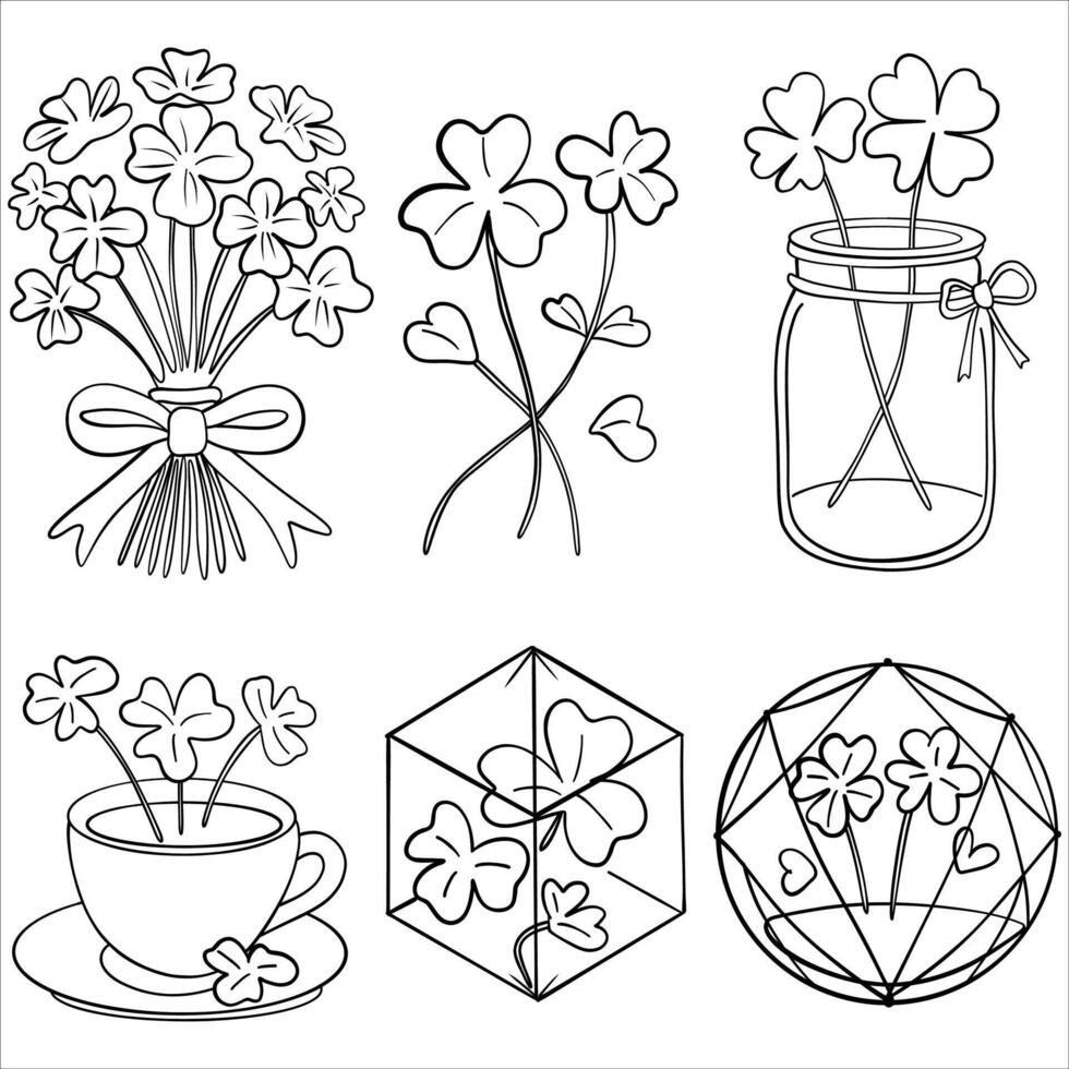 Clover-Themed Decorative Coloring Page Set vector