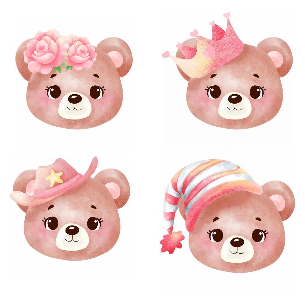 Adorable Teddy Bear Faces with Accessories vector