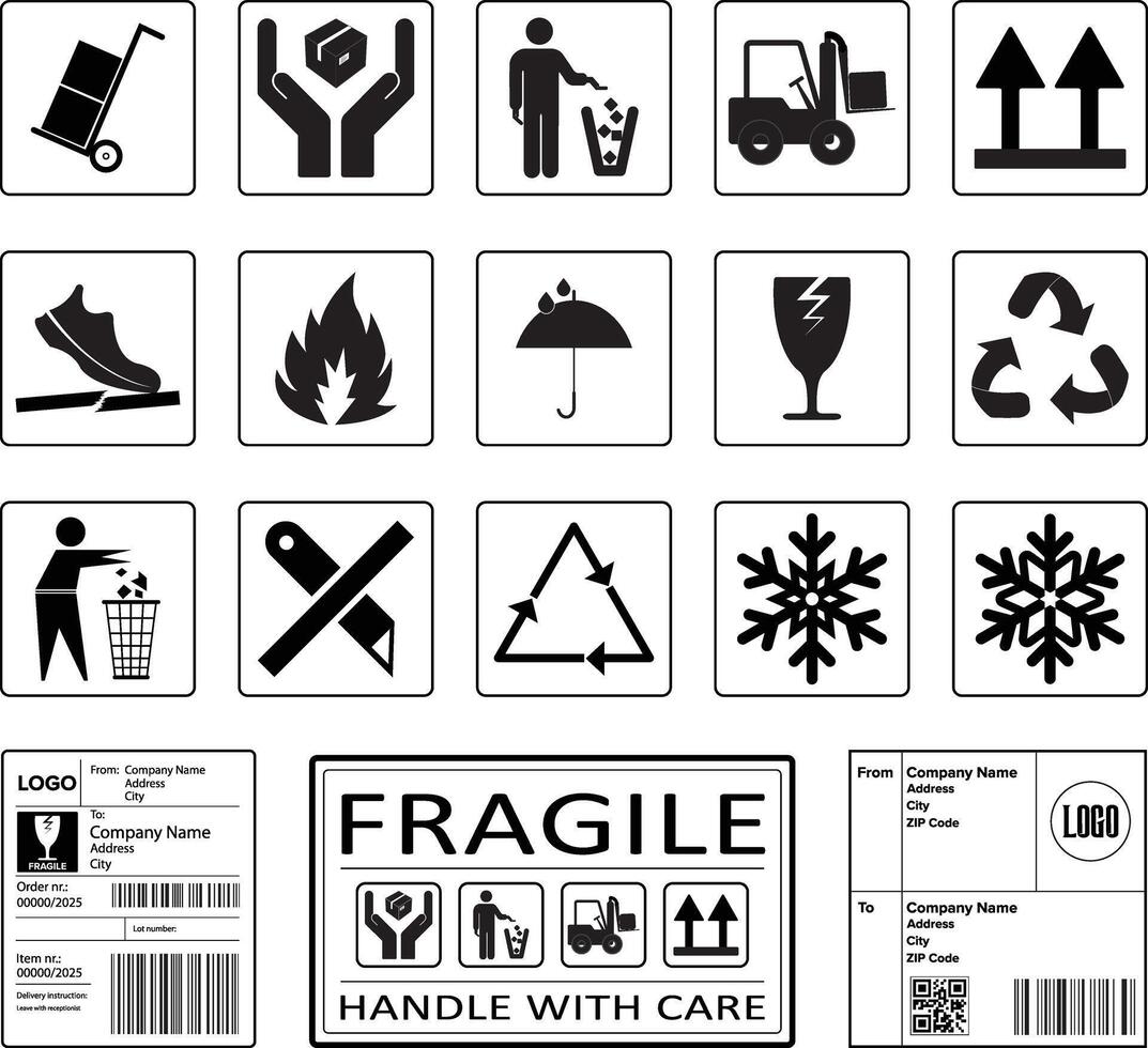 Set of packaging products design Fragile symbol Art an Illustration vector