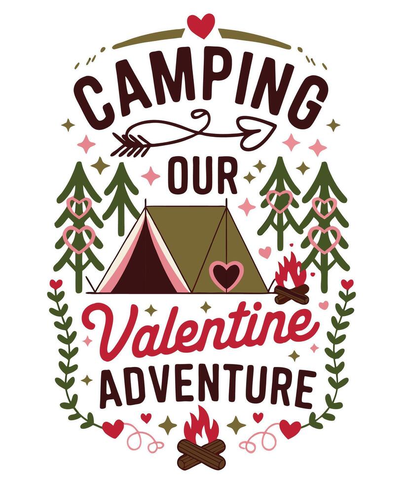 Romantic Camping Valentine's Adventure Design vector