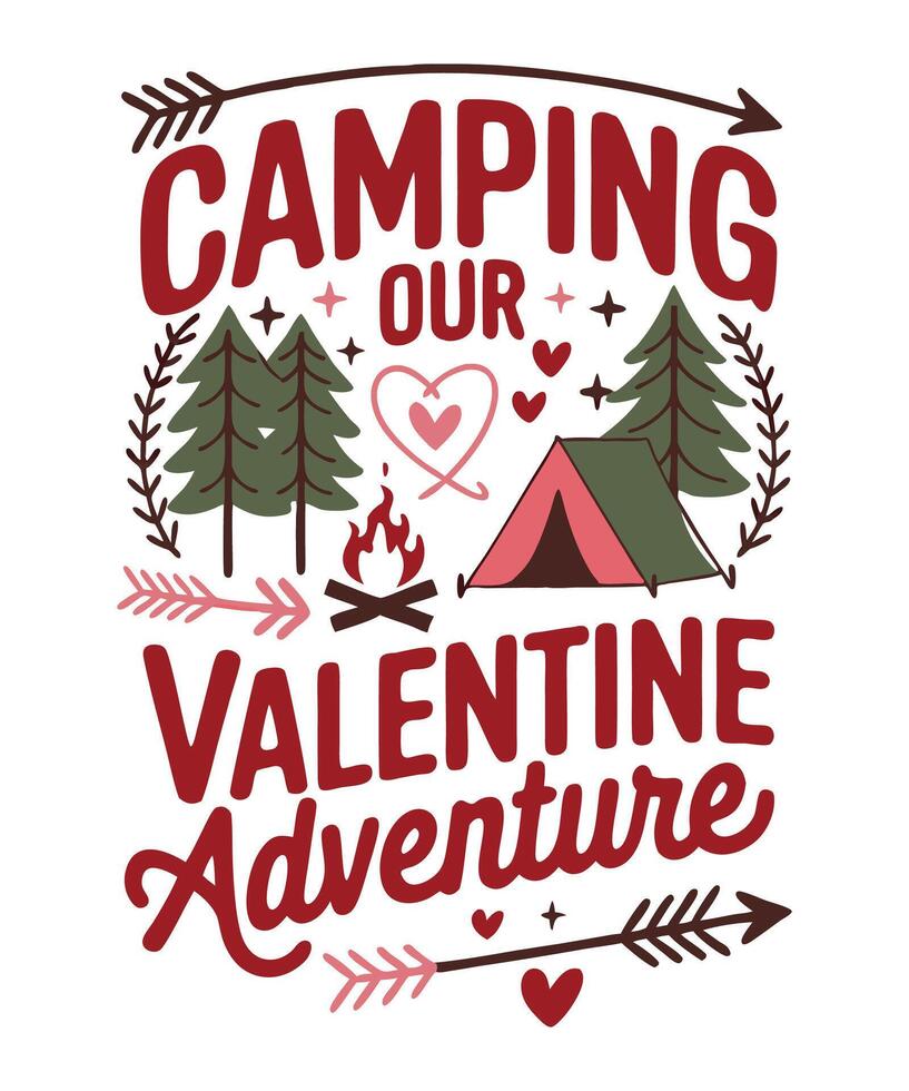 Romantic Valentine's Day Camping Adventure Design vector