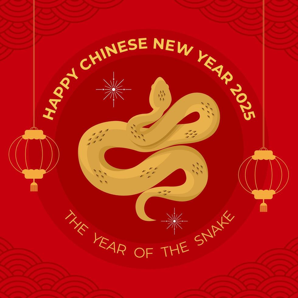 Chinese New Year greeting card 2025 year of the snake. with traditional ornaments typical of Chinese New Year celebrations. vector