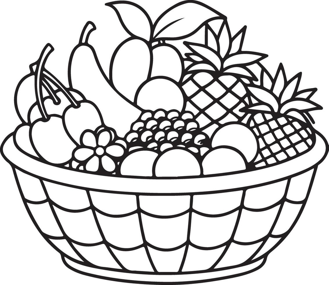 Monochrome Fruit Basket Silhouette Illustration vector