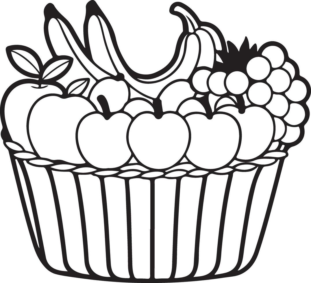 Flat Black Fruit Basket Silhouette Design with White Background vector