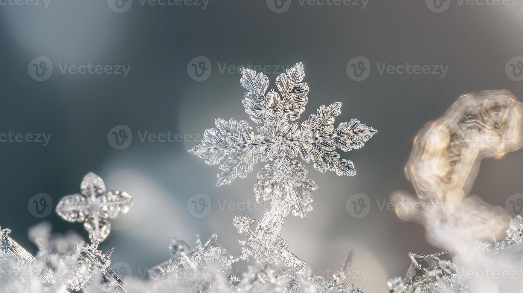 Intricate snowflake detail macro shot, winter crystal, ice. photo