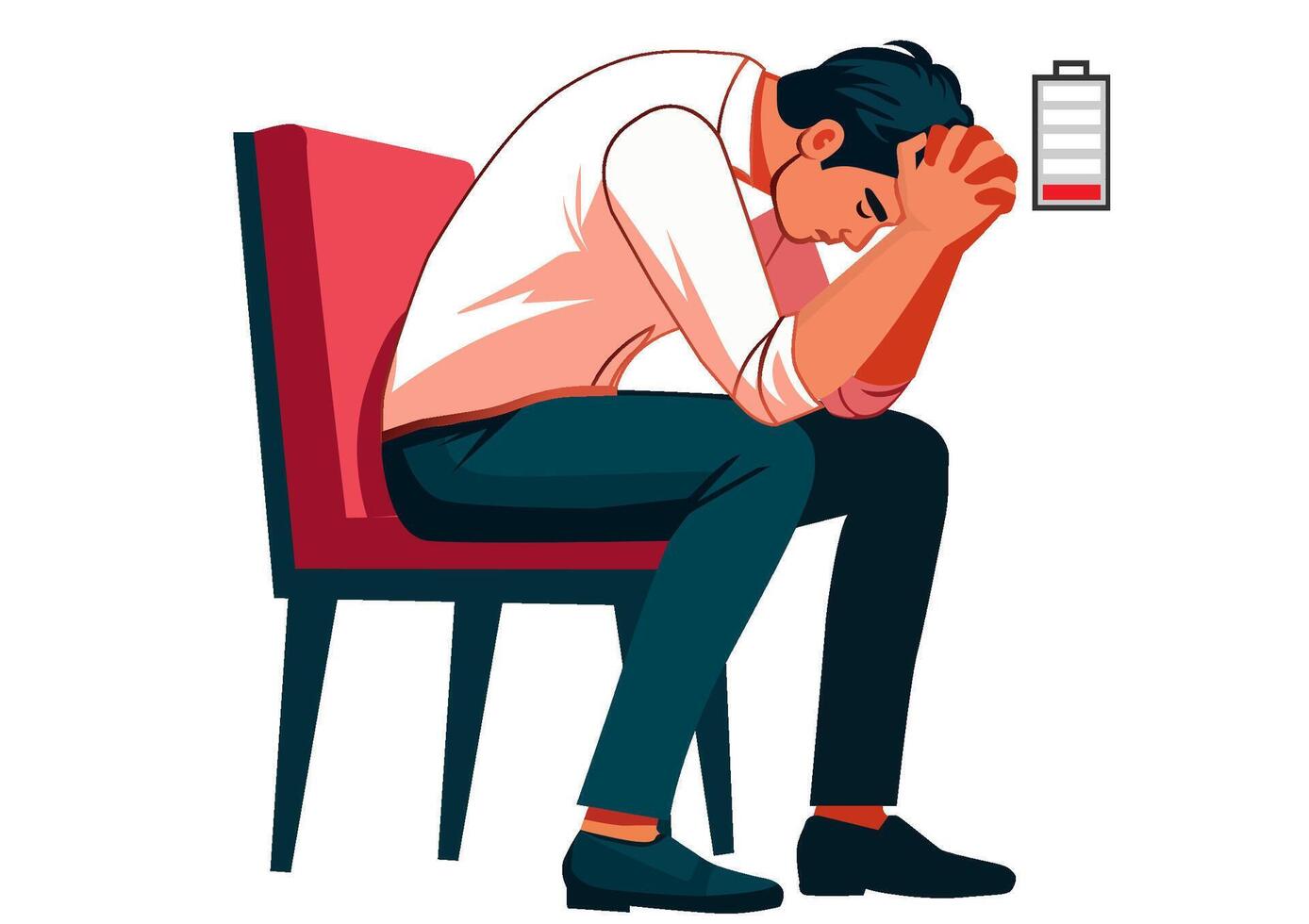 Illustration of an overworked businessman under stress and having a headache The energy inside is gone. vector