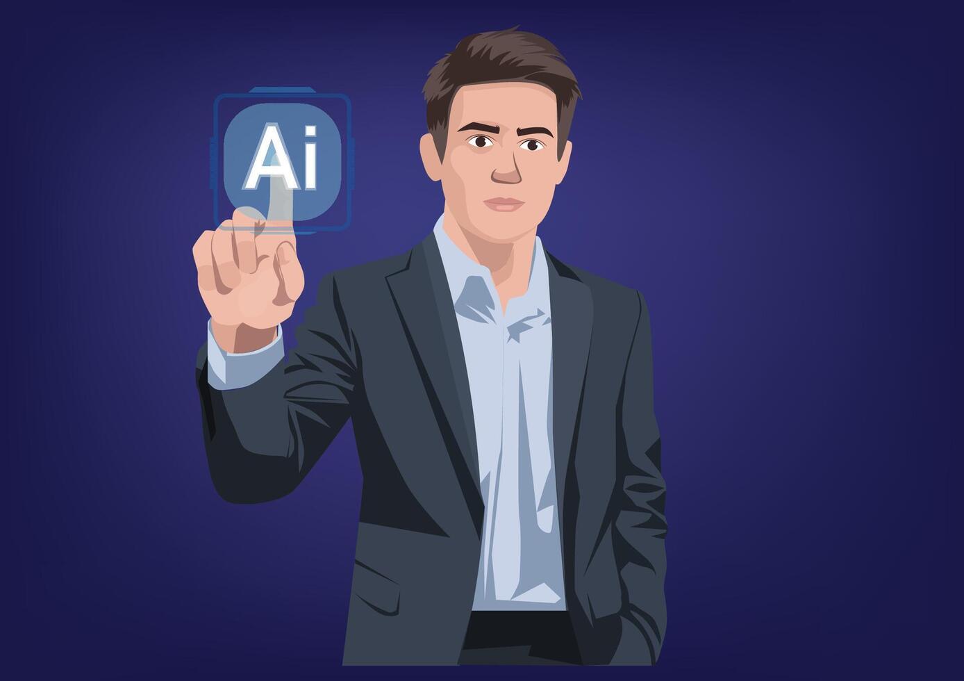 Technology and people concept man use AI to help work, AI Learning and Artificial Intelligence Concept. Business, modern technology, internet and networking vector