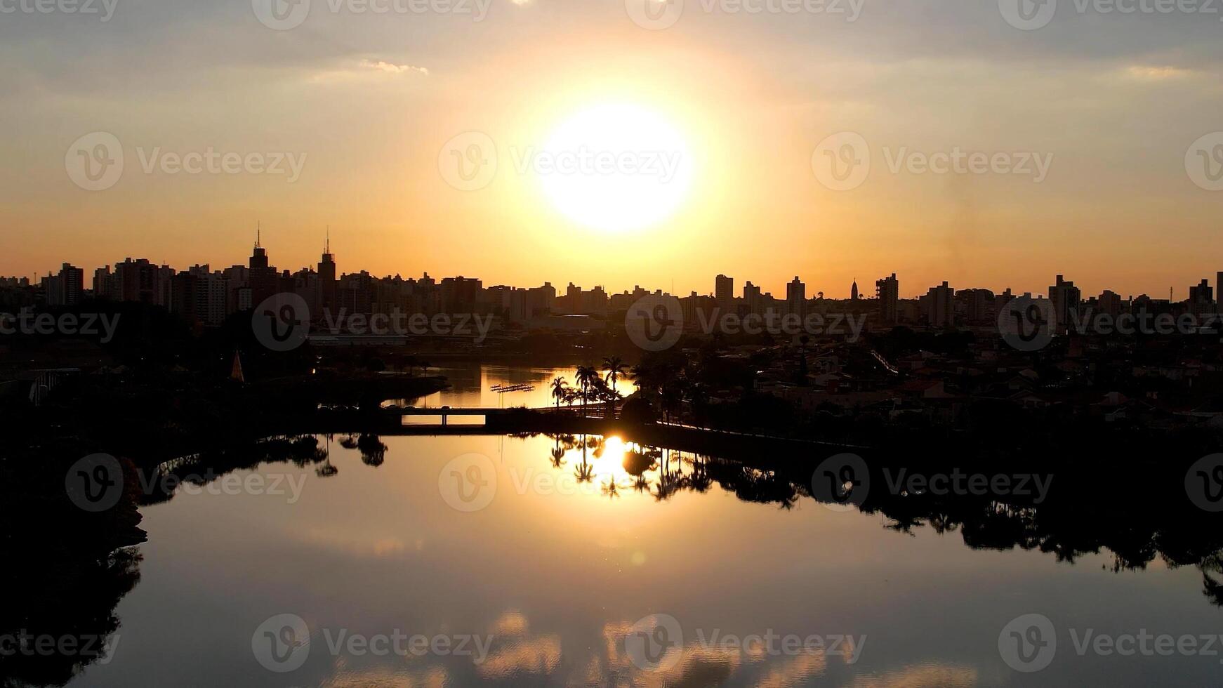 Outdoor Sunset Lake in Sao Jose do Rio Preto Sao Paulo in Brazil.. Building Buildings. photo