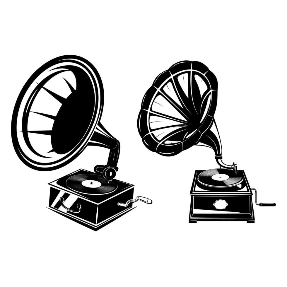 Set of the gramophones isolated on white background. illustration. vector