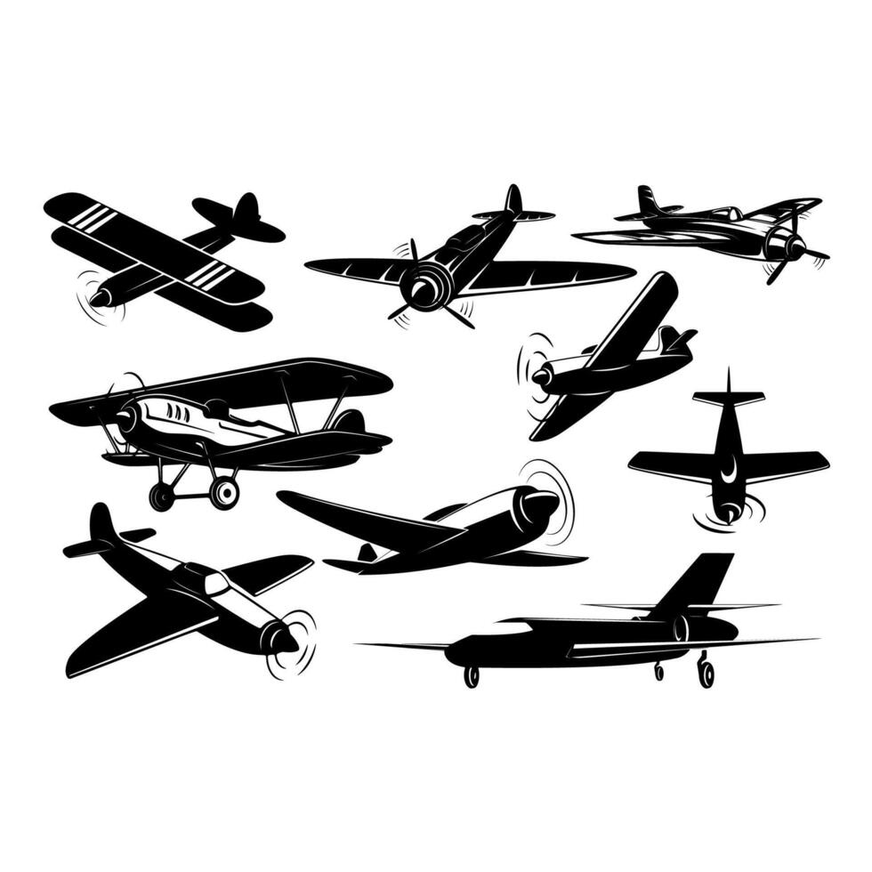 Set of the retro style planes isolated on white background. Design elements for logo, label, emblem, sign, brand mark. illustration. vector