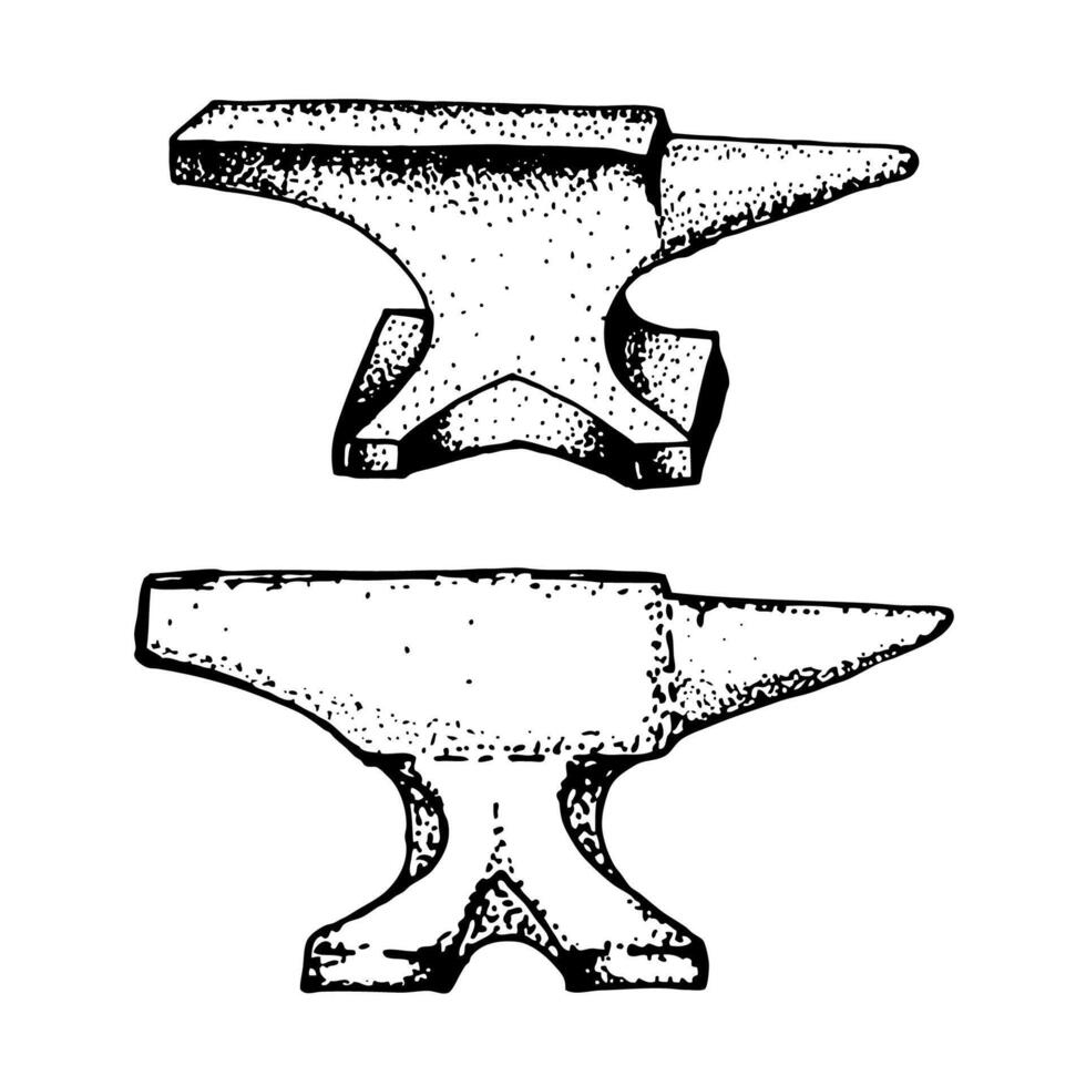 set of the hand drawn anvils. illustration. vector