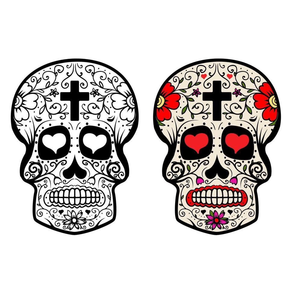 Set of sugar skulls isolated on white background.Dia De Los Muertos. illustration. vector