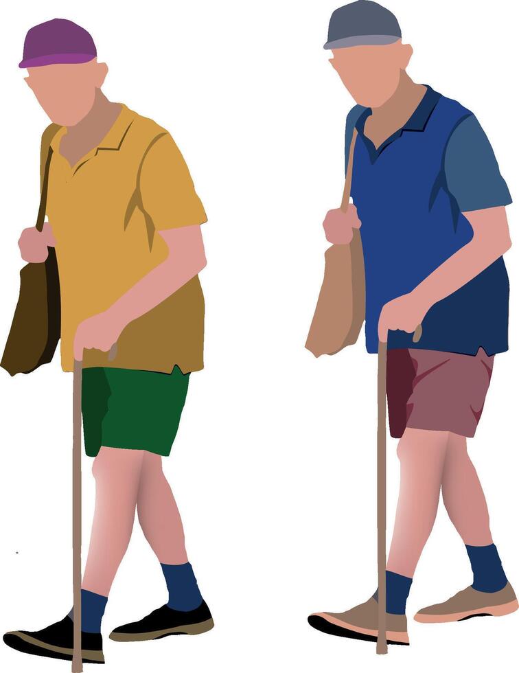 elderly person with the support of the walking stick- vector