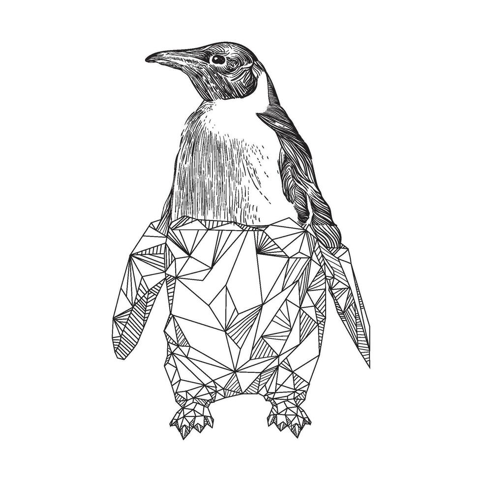 Geometric Polygonal Penguin tattoo illustration vector