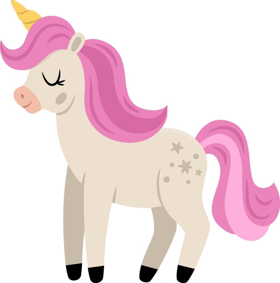 unicorn with yellow horn and pink mane. Fantasy animal. Fairytale horse character for kids. Cartoon magic creature icon isolated on white background vector