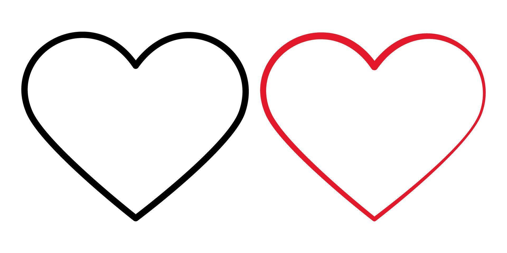 Outline hearts Black and red hand drawn heart shape stroke. Thematic cards design element idea Set 2. Isolated illustration Valentines Day greeting or invitation cards, web promo leaflets, tags vector