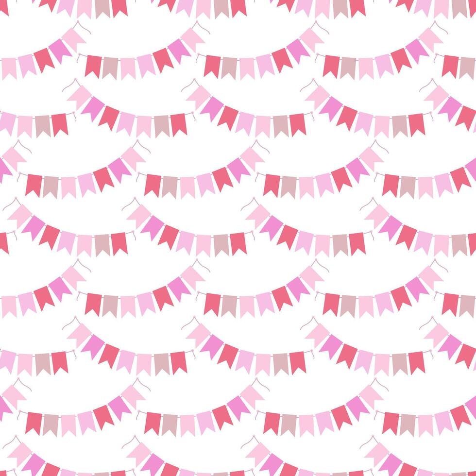 Festive Pennant garlands on string Seamless Pattern in trendy soft shades. Party Holiday background. Isolated illustration Wallpaper Thematic or greeting card, posting or web promo leaflet, tag vector