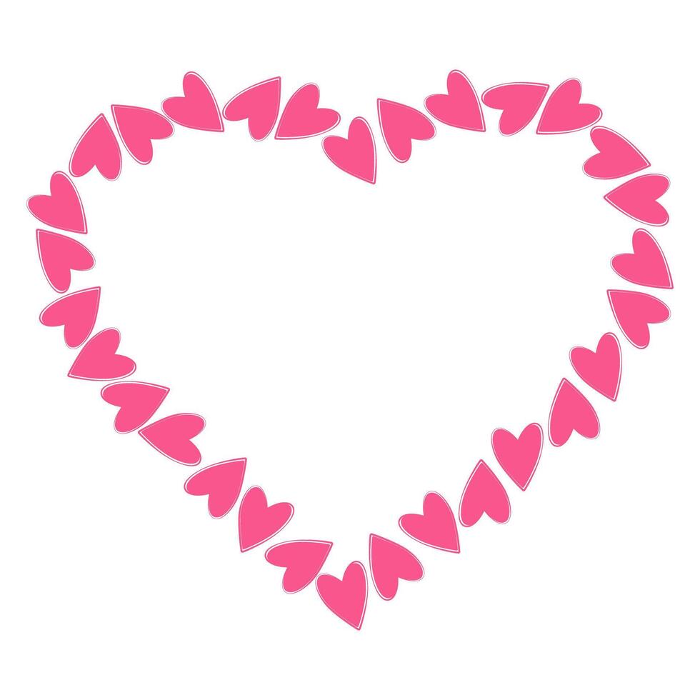 Heart shaped hearts Abstract frame border in trendy pink. Valentine Day greeting Copy space Template. illustration Thematic cards, posters or web promo banner, leaflets, print materials or tags vector