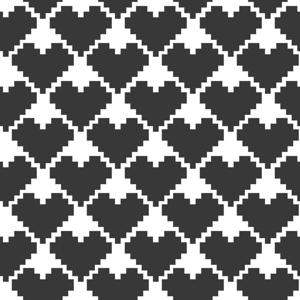 Stylized Heart shape pixel Monochrome Seamless pattern. Valentines or Black Day Background concept. Isolated illustration Wrapping, wallpaper or web promo banner Thematic card, leaflet, price vector