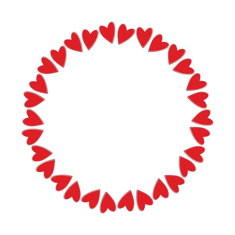 Hand drawn Colorful hearts Circular Frame border. Valentines Day design concept Copy space Template. Isolated illustration Thematic cards, leaflets, greetings, price, label or web promo banner vector