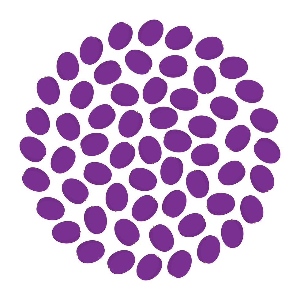 Plums abstract Circular frame border in trendy purple. Healthy Fruits Abstract background concept. Isolated illustration Thematic Cards, Healthy Eating leaflet or web promo banner, price tag vector