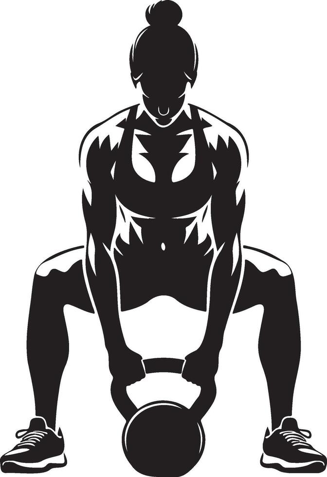 Woman Do Workouts with Kettlebell Silhouette. vector
