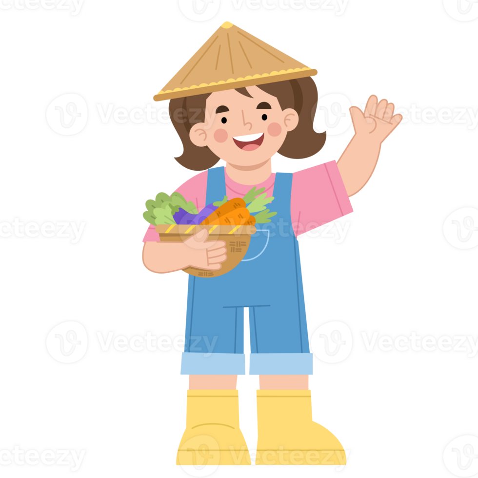 Illustration of a farmer girl with vegetables png
