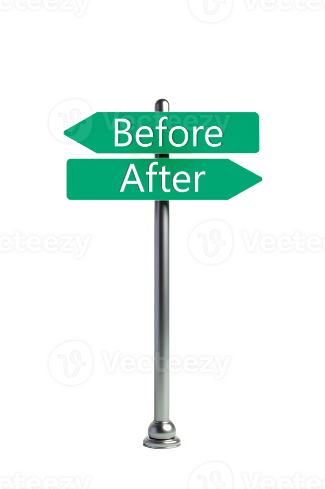 Before and after directions. Opposite traffic sign, 3D rendering isolated on Transparent background png