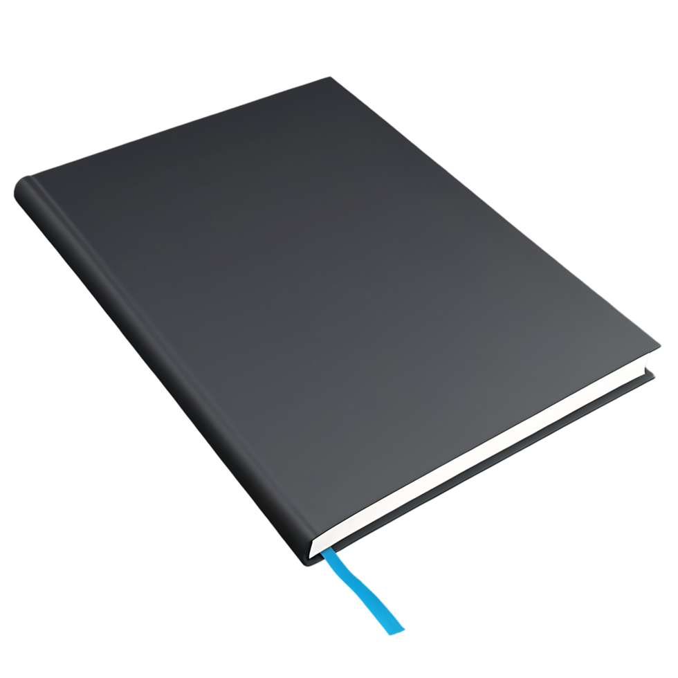 black notebook with blue ribbon on a transparent background png