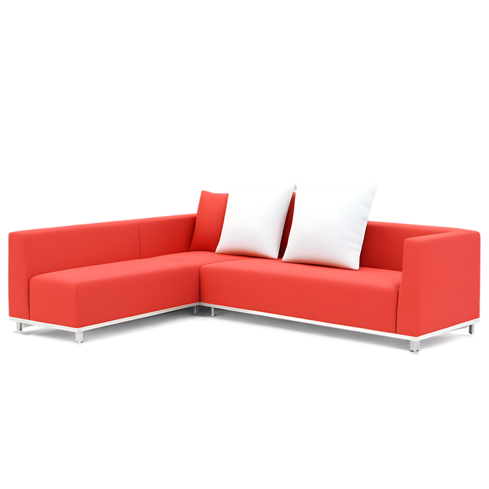 a red couch with white pillows on it png